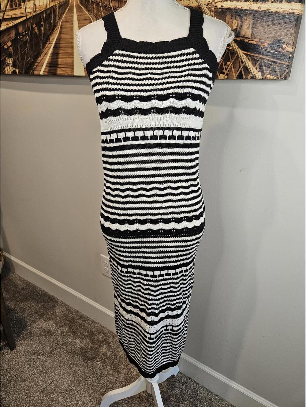 Joie Black and White Striped Knit Dress - Size XS